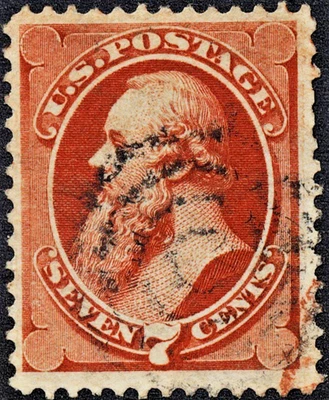 U.S. Large Banknote #149 VF used 7c vermillion with a Target Cancel '23 CV $100 - Image 1 of 2