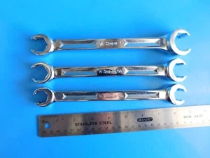 USED,SNAP ON TOOLS "5/8X11/16,3/4X13/16,3/4X1 IN." FLARE NUT LINE WRENCH'S - Picture 1 of 6