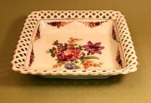 Schumann Bavaria Reticulated Square Bon-Bon Dish / Gold Trim / Germany  - Picture 1 of 7