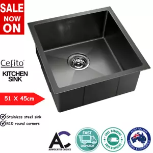 510x450mm Black Sink 304 Stainless Steel Nano Kitchen Laundry Basin Heavy Duty - Picture 1 of 7