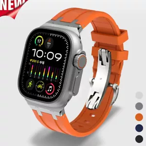 Liquid Silicone Strap for Apple Watch Ultra 10 9 8 7 Butterfly Clasp Rubber Band - Picture 1 of 21