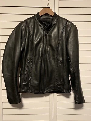 Jaqueta de motocicleta feminina de couro quente pequena preta couro genuíno amanteigado $319 - Imagem 1 de 4