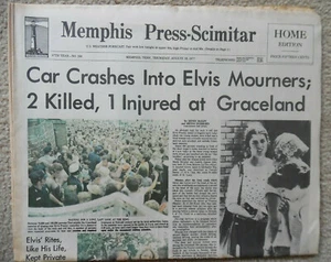 Elvis Death Newspaper Memphis Press-Scimitar August 18,1977 Home Ed Mint 160-50D - Picture 1 of 9