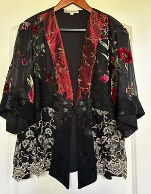 Vtg SPENCER ALEXIS Mixed Media Kimono, Made in Calif.,Sz M Artsy Asian Lagenlook - Image 1 of 4