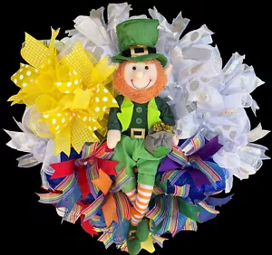 XL Kobold Regenbogen St. Patricks Day Kleeblatt Netz Türkranz Wohndeko - Bild 1 von 7