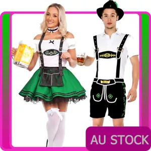 Couple Oktoberfest Costume Green Beer Maid Vintage German Beer Maid Lederhosen - Picture 1 of 8