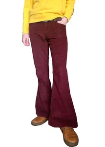Herren FLARES Burgunderrot Paisley Schlaghose Cordhose Vintage Hippie Hose - Bild 1 von 6