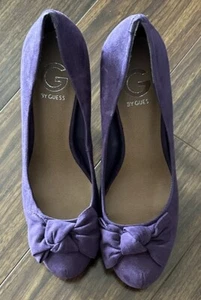 G By Guess Heels Womens 9M Bow Casual Slip On Stiletto Pumps Purple Suede - Picture 1 of 10