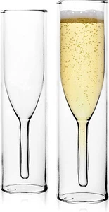 Flautas de champán aisladas sin tallo CORK GENIUS 4,25 OZ vidrio de doble pared 2 paquetes - Imagen 1 de 7