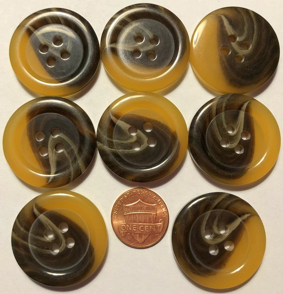 8 Large Shiny Brown Camel Swirl Faux Tortoise Plastic Buttons 1 3/16" 30mm 5839 - Image 1 of 1