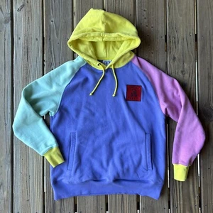 Teddy Fresh Pastell Colorblock blau gelb rosa Pullover Hoodie Erwachsene Small - Bild 1 von 16