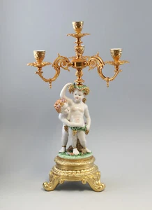 9987238-d großer Barock-Leuchter Bacchus-Paar Porzellan Metall H62cm - Picture 1 of 4