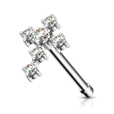 CZ Cross 316L Surgical Steel Nose Bone Stud Rings 20G - Image 1 of 4