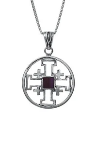 Jerusalemkreuz mit Nano Bibelanhänger Halskette Silber 925 aus dem Heiligen Land Geschenk - Bild 1 von 2
