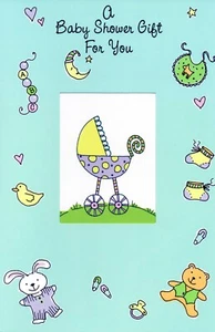Süße BABYDUSCHE GESCHENKKARTE, kleine Babykutsche von Bella Grüße + Umschlag - Bild 1 von 4