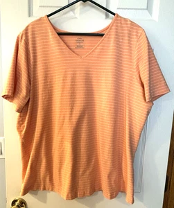 CJ Banks ~ Peach & White Stripe Cotton Tee ~ Pullover Shirt ~ 2X - Picture 1 of 4