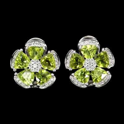 925 Sterling Silver Earrings Trilliant Peridot 5mm Natural Gemstone Jewelry - Image 1 of 4
