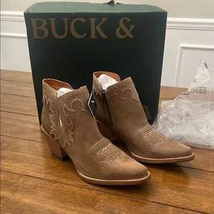 NEU BUCK & BRANA Damen Kayla Leder Cowgirl Stiefel in Taupe 9,5 - Bild 1 von 8