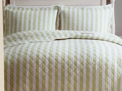 Juego de edredón Laura Ashley LILLIE verde salvia a rayas borde de vieira tamaño reina ALGODÓN Foto 1 de 4