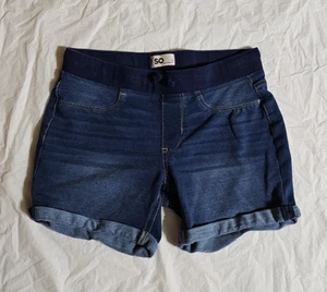 SO Girls Size 16 Soft Faux Denim Pull On Elastic Waist Shorts Used - Picture 1 of 14