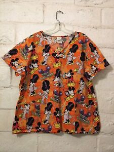Disney Mickey & Minnie Mouse "Made to Perfection" Halloween Scrub Top Size XL