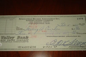 Eddie Shore signierter Springfield Hockey Association Scheck - JSA Zertifikat COA! - Bild 1 von 7