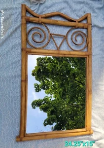 VTG RATTAN OWL WALL MIRROR MID-CENTURY REGENCY BOHO BAMBOO CANE Tiki - Picture 1 of 6