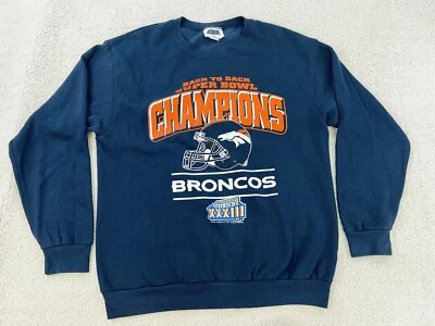 Vtg Denver Broncos Sweatshirt 90s 1999 Super Bowl Champions Blue Mens Medium - Image 1 of 4