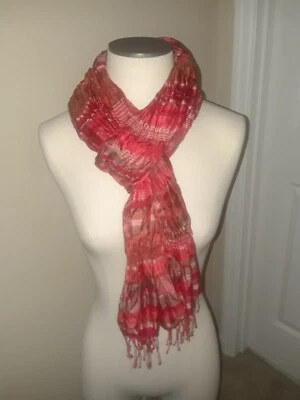 Bufanda de algodón orgánico de seda con flecos acanalados lirio tigre marrón rojo Eileen Fisher 76" Foto 1 de 4