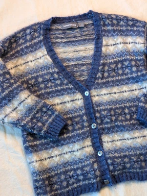 Cárdigan Maurices Vintage Años 90 Para Mujer Azul Rayas Mohair Difuso Talla Grande Foto 1 de 4