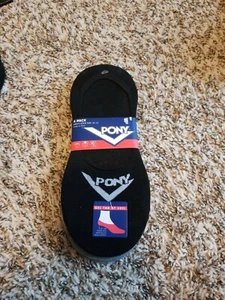 NEW 4 PACK PONY CUSHION NO-SHOW MEN'S BLACK/GREY LINER SOCKS w/ GEL TAB AT HEEL - Picture 1 of 3