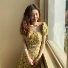 Floral Yellow Dress Cotton Mini Short Vestido Festa Sundress Runway KoreanStyle
