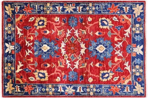 Red 3' 4" X 4' 11" Heriz Serapi Handmade Rug - Q22943 - Picture 1 of 7