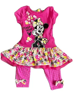 Disney Minnie Mouse Girls Hot Pink Floral 2 Piece Top & Leggings Set Size 5 NWT - Picture 1 of 6