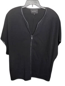 Lafayette 148 New York Full Zip Short Sleeve Jacket Black Size L Shoulder Pads - Picture 1 of 5