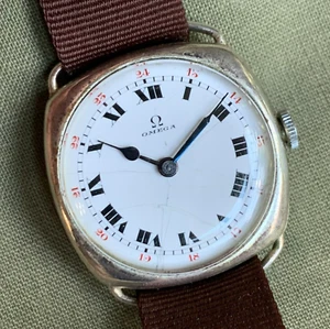 1915 Omega Trench Watch Cushion Case Enamel Dial Wristwatch - Picture 1 of 8
