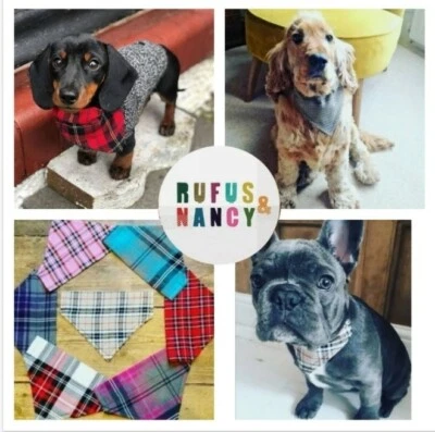 Handmade Tartan Dog Bandana Slide on Collar Neckerchief Scarf Gift Present