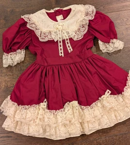 Vintage 70er Blumenmädchen Kleid Honigbiene Rüschen Spitze Mädchen Gr. 5 rot Festzug Landhaus - Bild 1 von 10