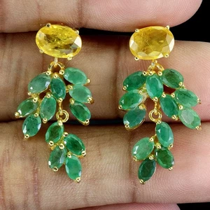 925 Sterling Silver Earrings Oval Yellow Sapphire 9x7mm Emerald Gemstone Jewelry - Picture 1 of 13
