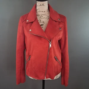 H&M Red Faux-Suede Moto Full-Zip Jacket Size 6 - Picture 1 of 8