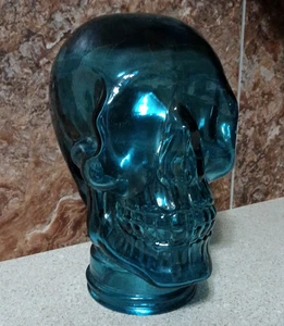 Glass Skull Blue Life Size Mannequin Skeleton Head Display 10" - Picture 1 of 5