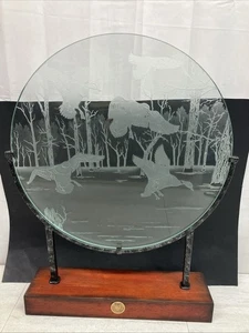 1986 Ducks Unlimited Glas Radierung Kunst Metall Ständer Holzsockel Ausstellungsstück - Bild 1 von 12