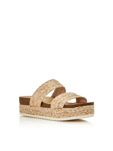 AQUA Womens Beige 1" Platform Raffia Kimbo Toe Wedge Slip On Slide Sandals 10 M - Picture 1 of 11