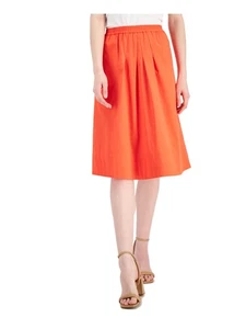DONNA KARAN NEW YORK Womens Orange Lined Elastic Waist Pull On A-Line Skirt L - Picture 1 of 11