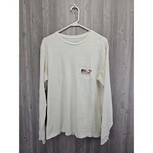 Vineyard Vines Long Sleeve T Shirt Mens Size S White USA Whale Front Pocket - Picture 1 of 9