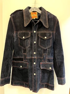 Chaqueta de cuero de vaca dividido azul marino El Toro Bravo de cuero genuino, para hombre talla 36, de colección - Imagen 1 de 15