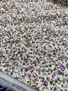 Vintage Pre-Quilted Fabric Dainty Tiny Floral Calico Marcus Bros Purple 4 Yards - Picture 1 of 10