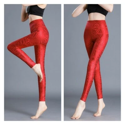 Femme SPORTS Leggings Brillant Rayé Extensible Skinny Fitness Yoga Pantalon - Photo 1/4