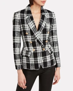 Blazer donna doppiopetto L'Agence nero bianco Kenzie tweed taglia 4 - Foto 1 di 8