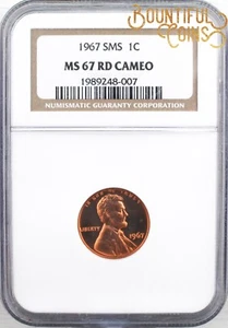 ~1967 NGC MS 67 SMS RD Red Cameo Lincoln Cent 1C Special Mint Set Penny (M117)~ - Picture 1 of 4